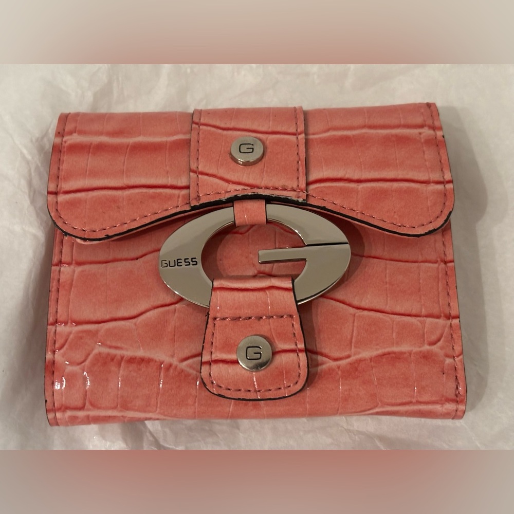 GUESS Pink Coral Croc-Embossed Wallet